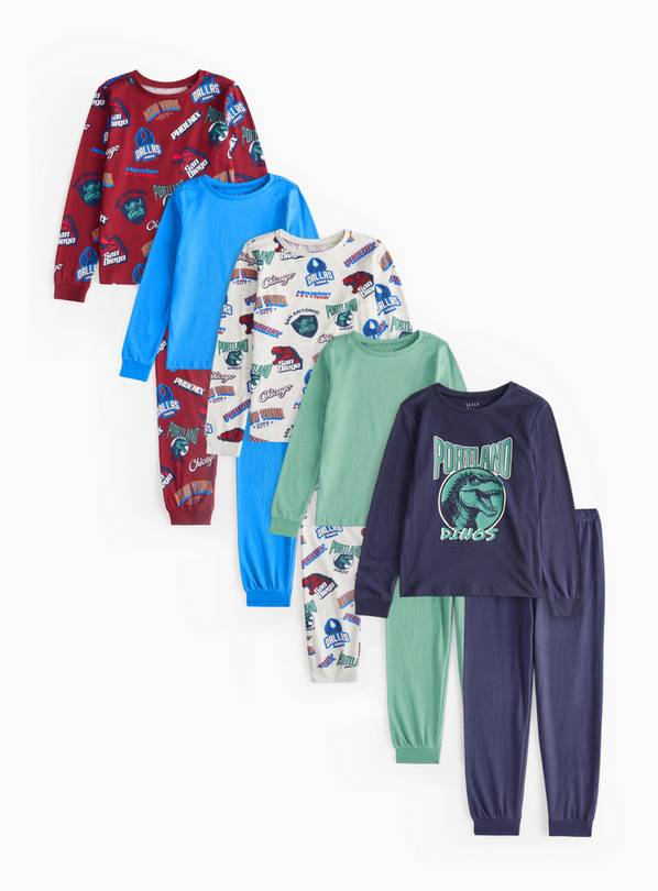 Dino Portland Varsity Pyjama Set 5 Pack 7-8 years